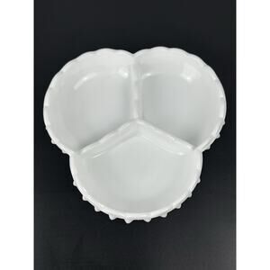 Fenton White Milk Glass Hobnail Divided Candy Dish Heavy Vintage EUC